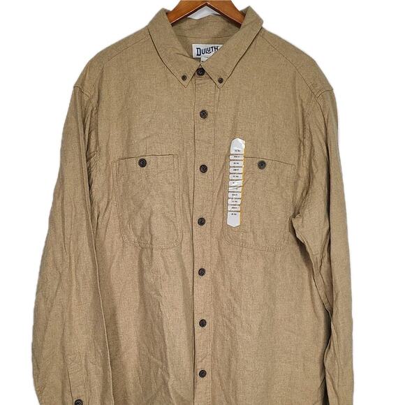 NWT Duluth Trading Co Men's Free Swingin Flannel Slim Fit Shirt Tan Camel 2XLT - Picture 1 of 7